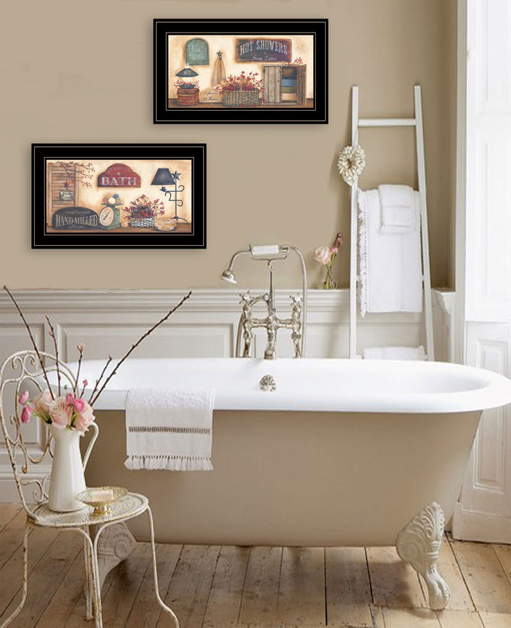 Set Of Two Bath 4 Black Framed Print Bathroom Wall Art