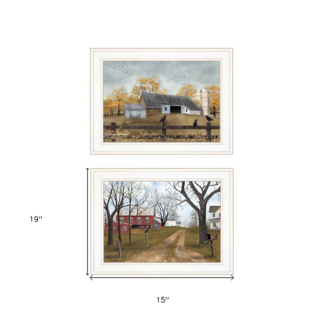 Set Of Two Country Roads 1 White Framed Print Wall Art