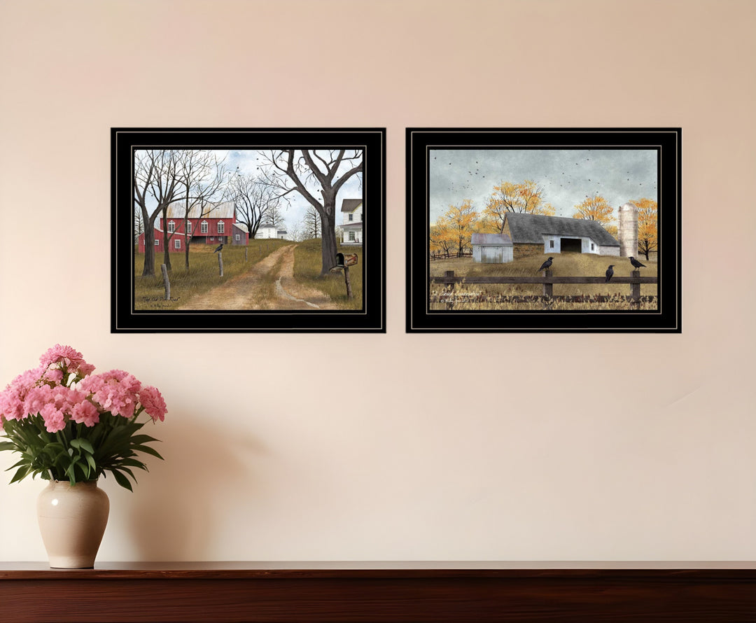 Set Of Two Country Roads 2 Black Framed Print Wall Art