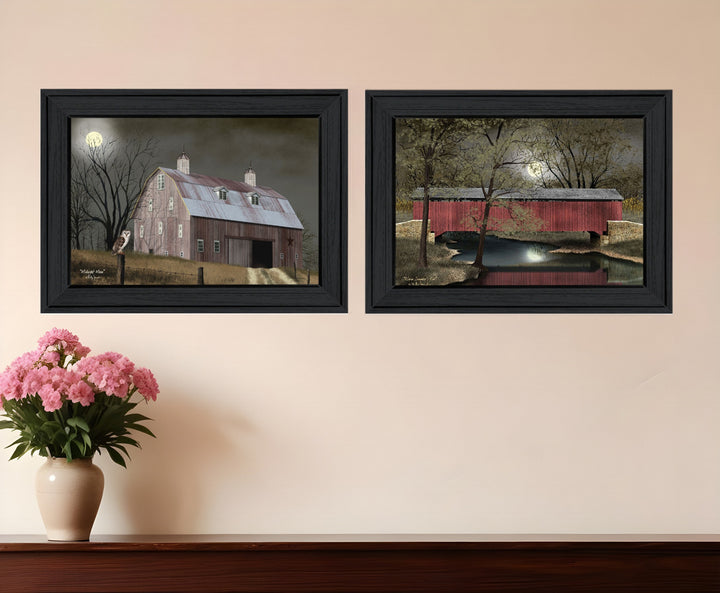 Set Of Two Midnight Moon 2 Black Framed Print Wall Art