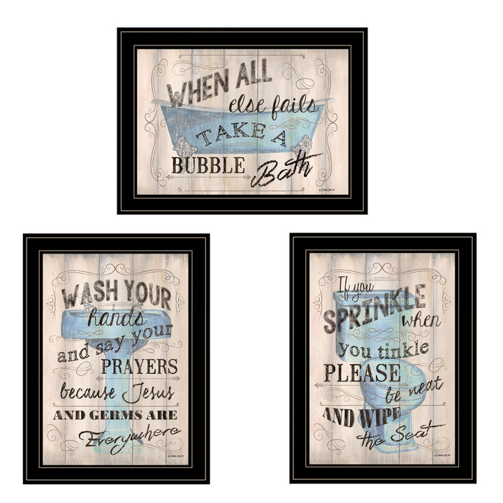 Set Of Three Bathroom Humor Black Framed Print Bathroom Wall Art