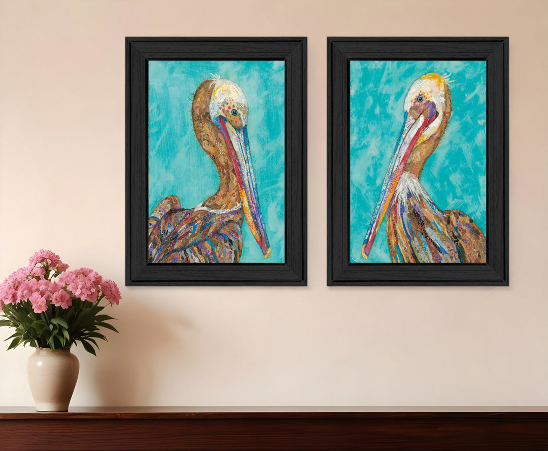 Set Of Two Pelicans 2 Black Framed Print Wall Art