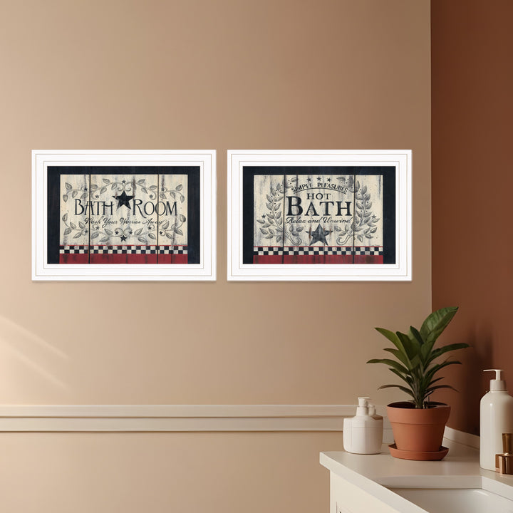 Set Of Two Hot Bath 4 White Framed Print Bathroom Wall Art