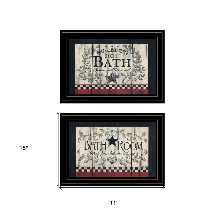 Set Of Two Hot Bath Black Framed Print Bathroom Wall Art