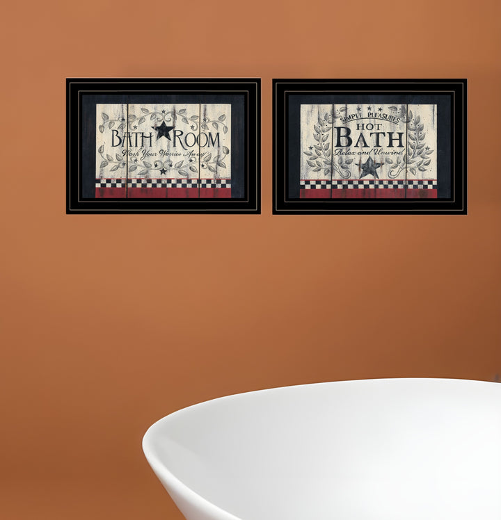 Set Of Two Hot Bath Black Framed Print Bathroom Wall Art