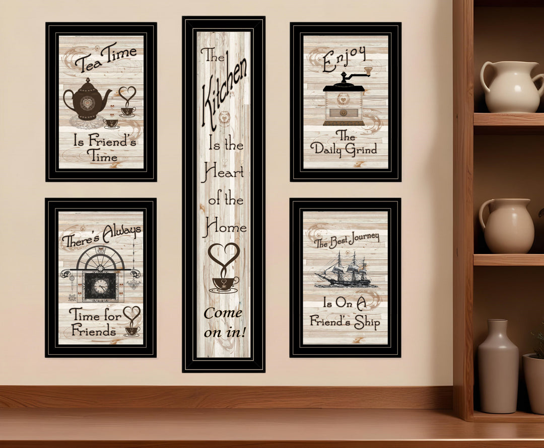 Set Of Five Kitchen Friendship Black Framed Print Kitchen Wall Art