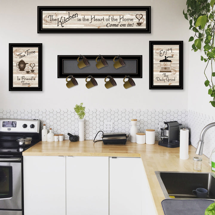 Set Of Four Kitchen Collection with Seven Peg Mug Kitchen Wall Art