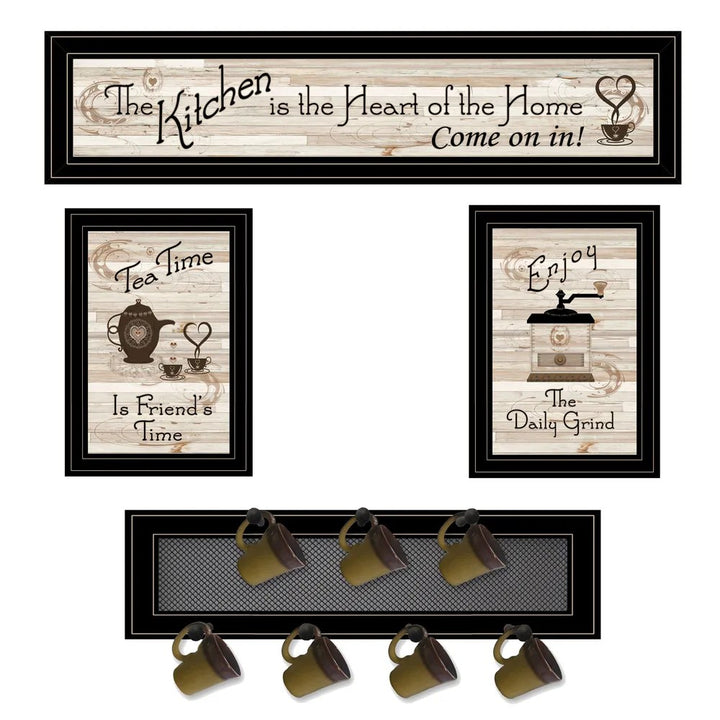 Set Of Four Kitchen Collection with Seven Peg Mug Kitchen Wall Art