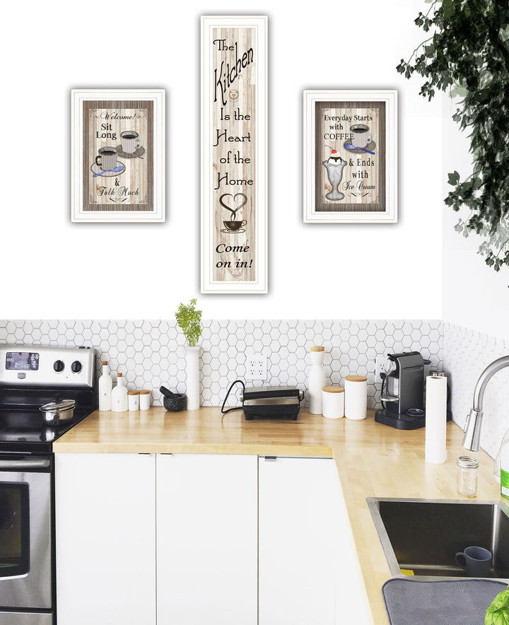 Set Of Three Come On In White Framed Print Kitchen Wall Art