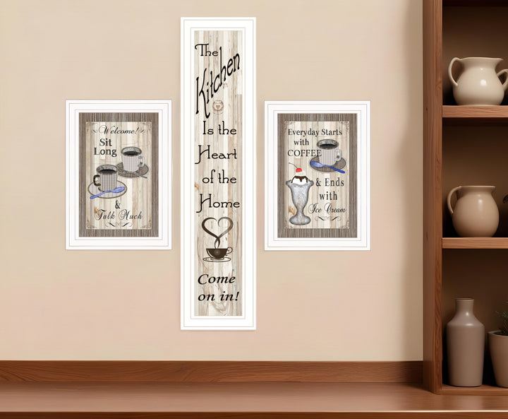 Set Of Three Come On In White Framed Print Kitchen Wall Art