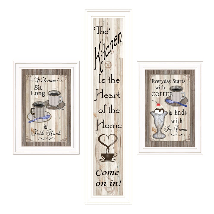 Set Of Three Come On In White Framed Print Kitchen Wall Art