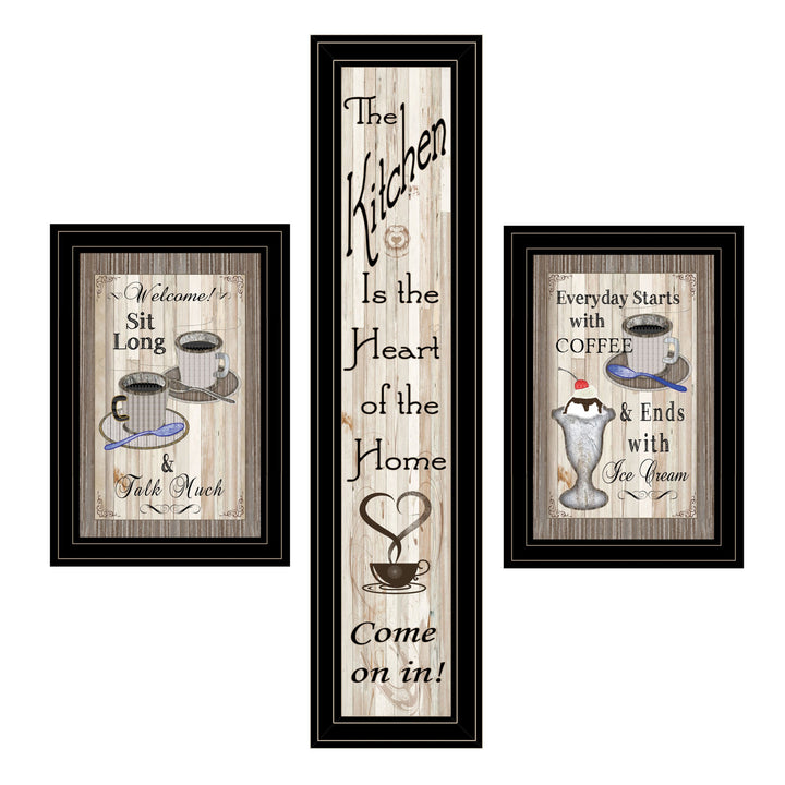 Set Of Three Come On In Black Framed Print Kitchen Wall Art