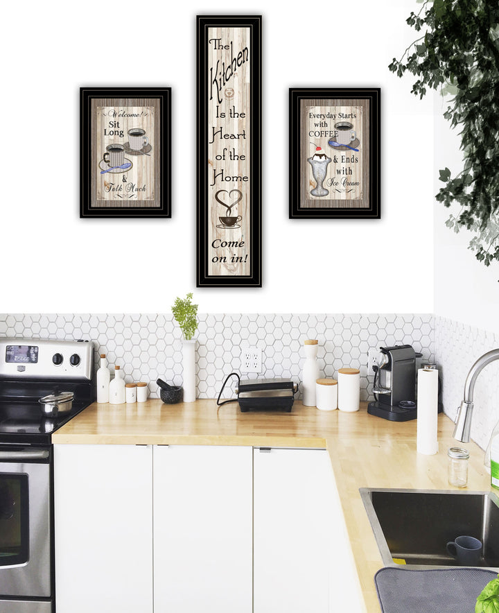 Set Of Three Come On In Black Framed Print Kitchen Wall Art