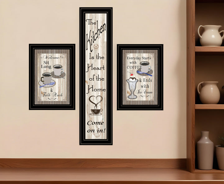 Set Of Three Come On In Black Framed Print Kitchen Wall Art