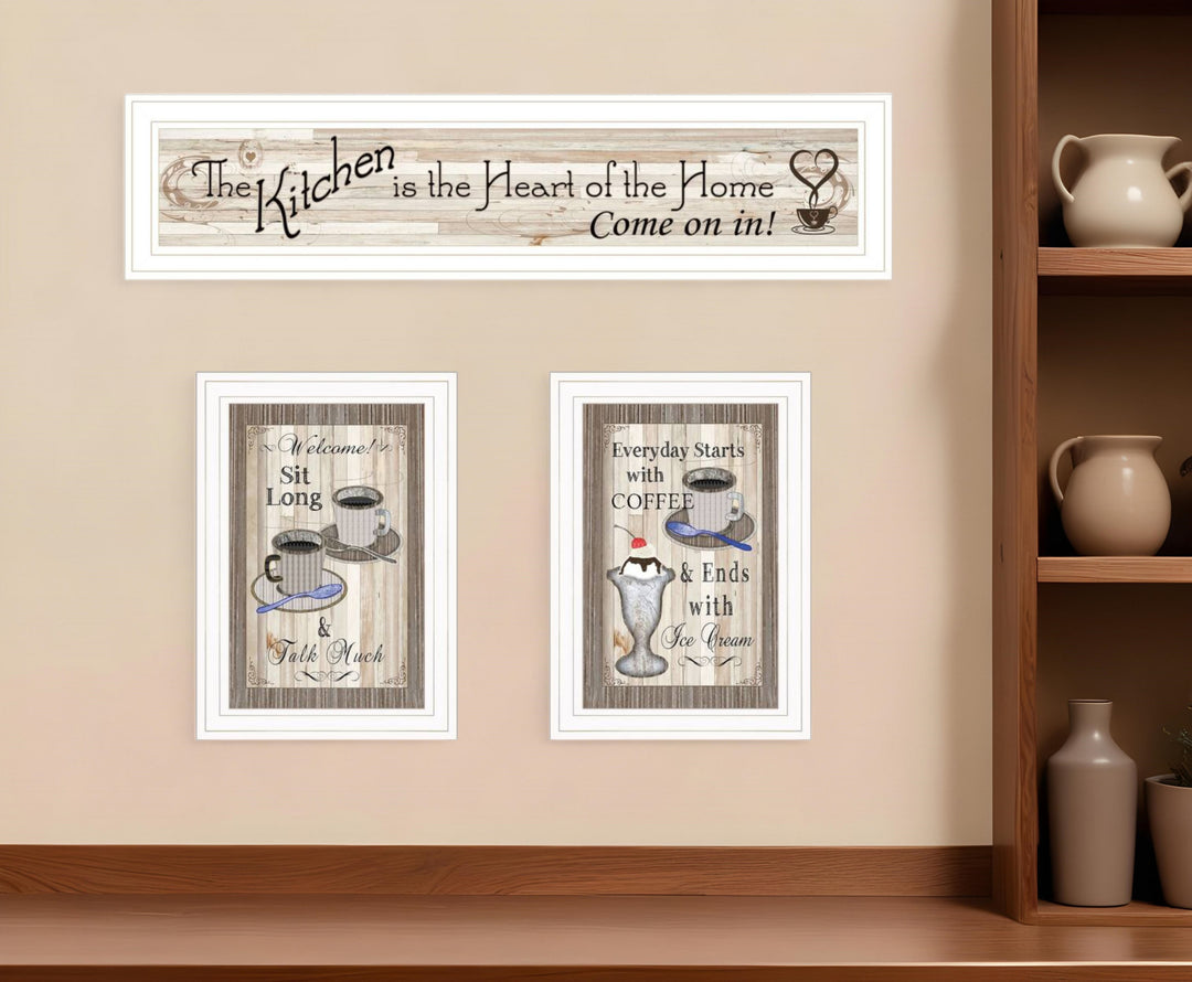 Set Of Three Kitchen Come In White Framed Print Kitchen Wall Art