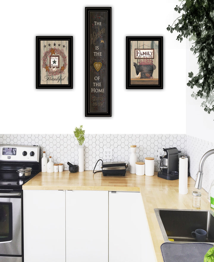 Set Of Three The Primitive Kitchen Black Framed Print Kitchen Wall Art