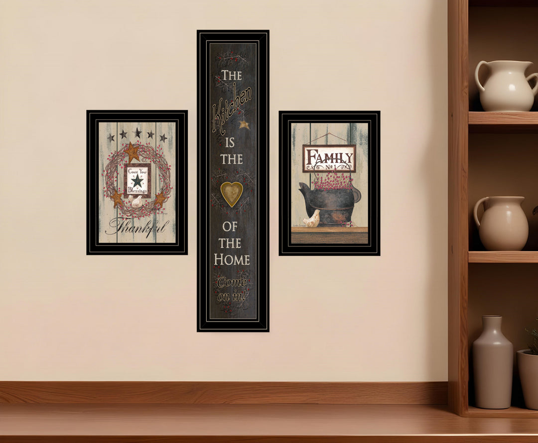 Set Of Three The Primitive Kitchen Black Framed Print Kitchen Wall Art