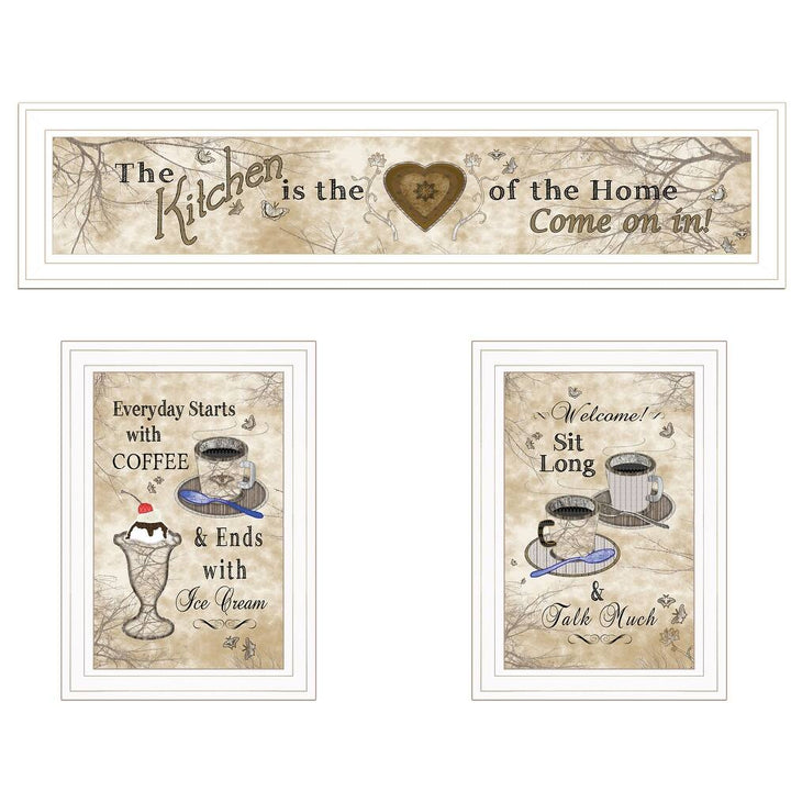 Set Of Three Love of Nature Kitchen White Framed Print Kitchen Wall Art