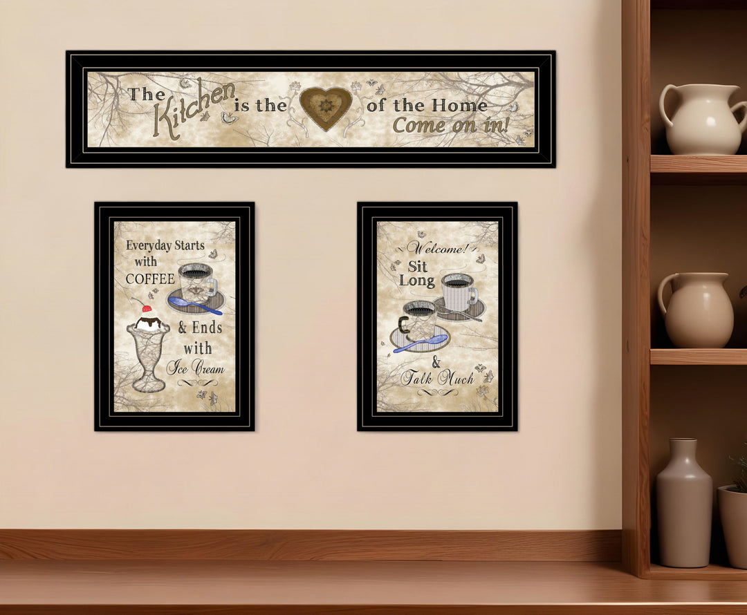 Set Of Three Love of Nature Kitchen Black Framed Print Kitchen Wall Art