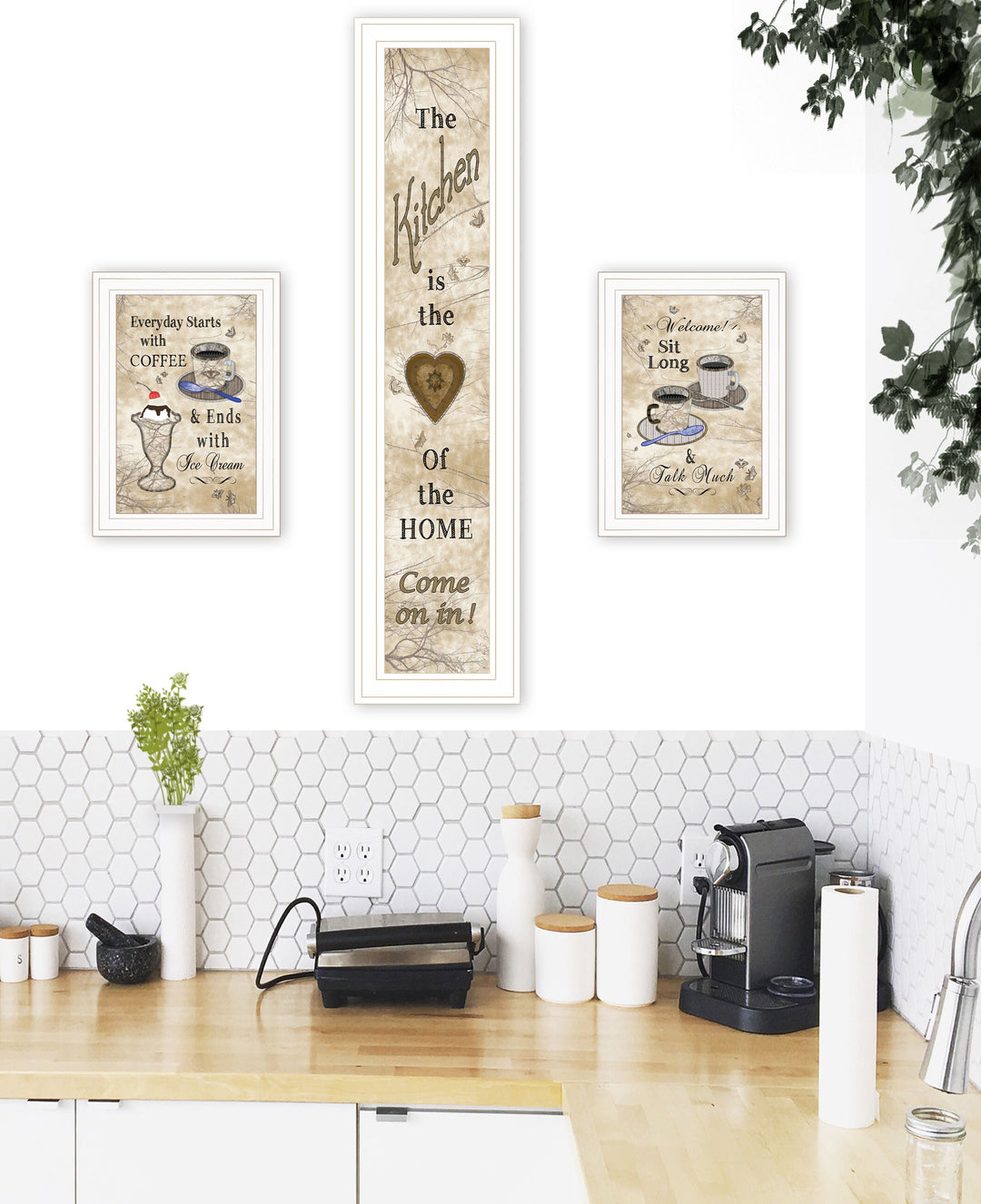 Set Of Three Love of Nature Kitchen White Framed Print Kitchen Wall Art