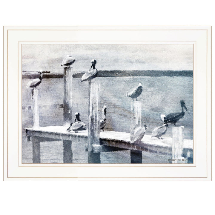 Birds on a Pier 2 White Framed Print Kitchen Wall Art