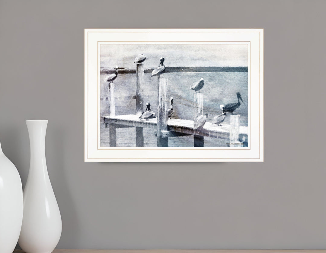 Birds on a Pier 2 White Framed Print Kitchen Wall Art