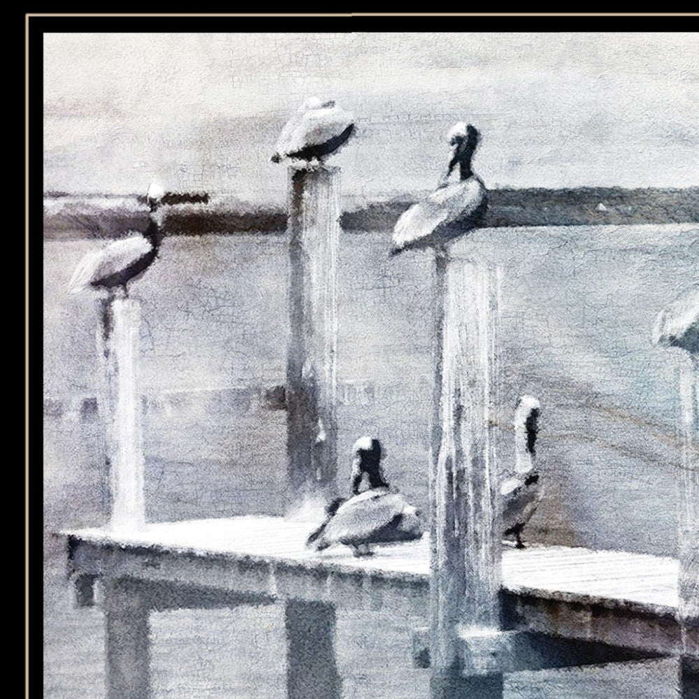 Birds on a Pier 3 Black Framed Print Kitchen Wall Art