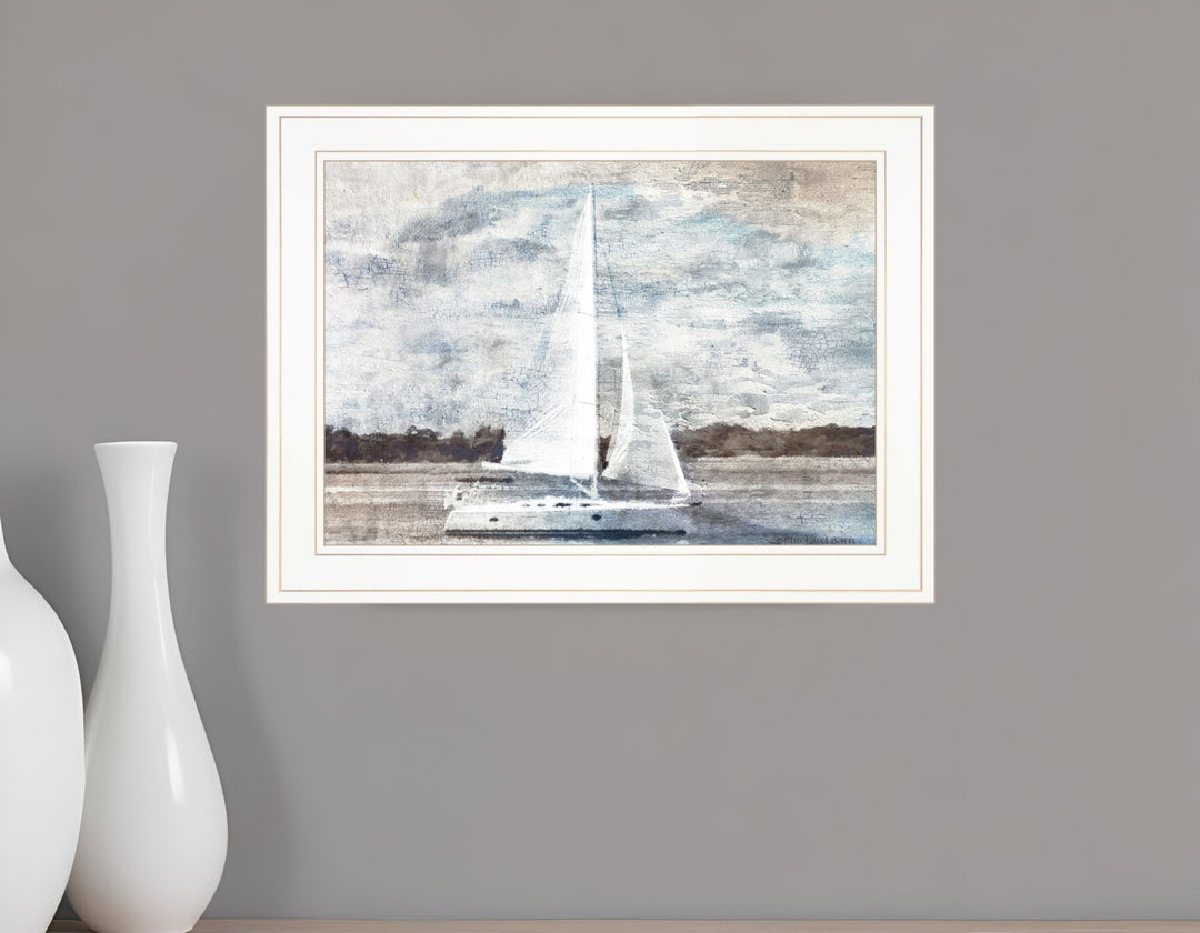 Sailboat on Water 2 White Framed Print Wall Art