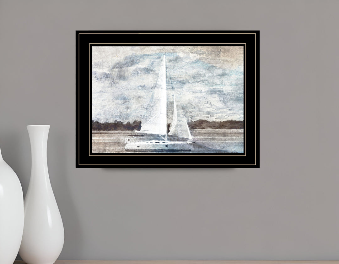 Sailboat on Water 3 Black Framed Print Wall Art