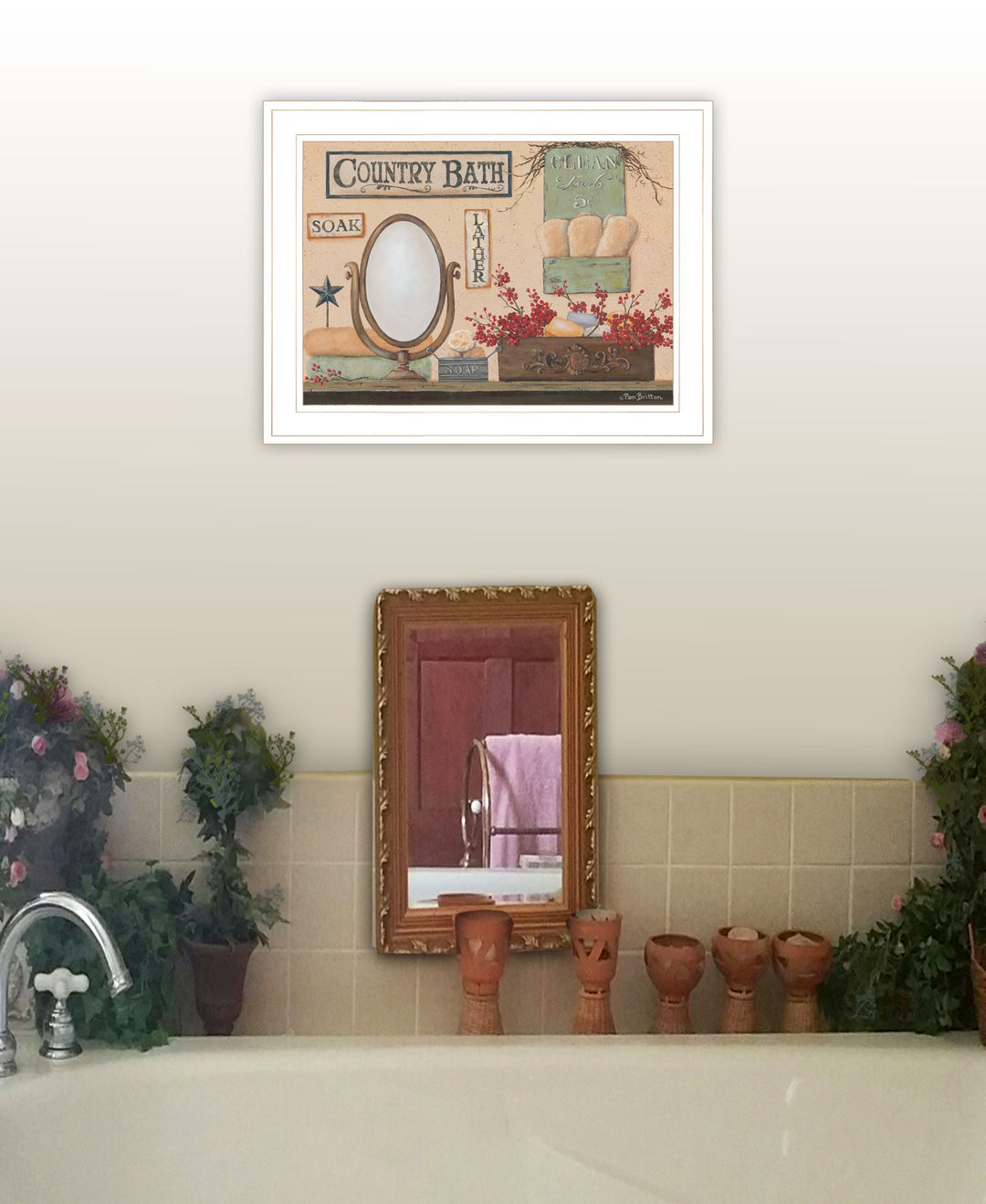 Country Bath 11 White Framed Print Bathroom Wall Art