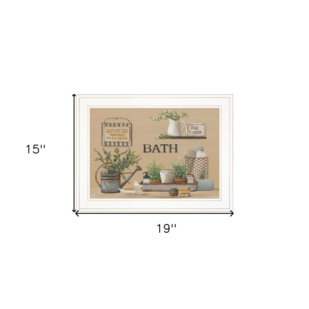 Farmhouse Bath White Framed Print Bathroom Wall Art