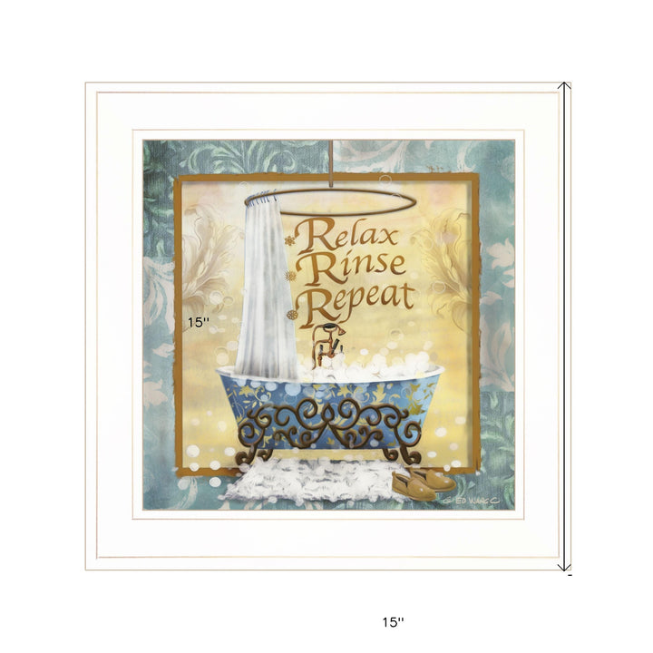 Relax Rinse Repeat 1 White Framed Print Bathroom Wall Art