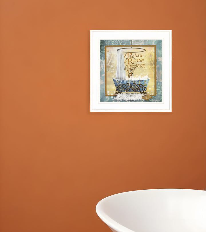 Relax Rinse Repeat 1 White Framed Print Bathroom Wall Art