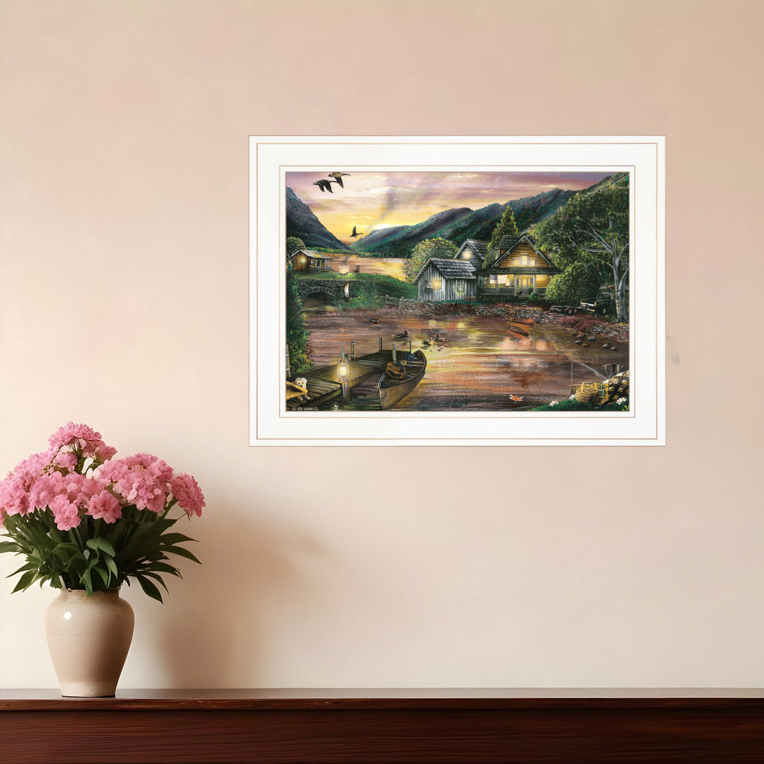 Lakefront Camping II 2 White Framed Print Wall Art