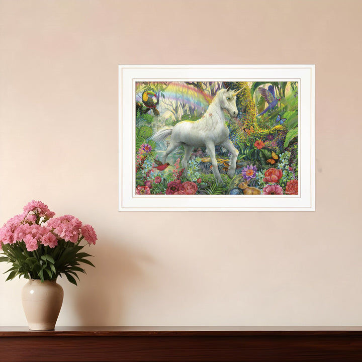 Rainbow Unicorn 2 White Framed Print Wall Art