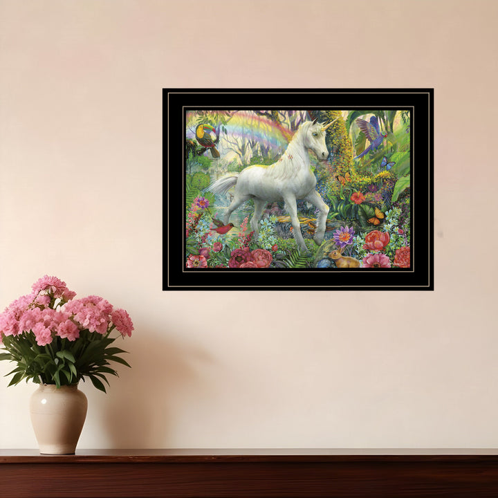 Rainbow Unicorn 3 Black Framed Print Wall Art