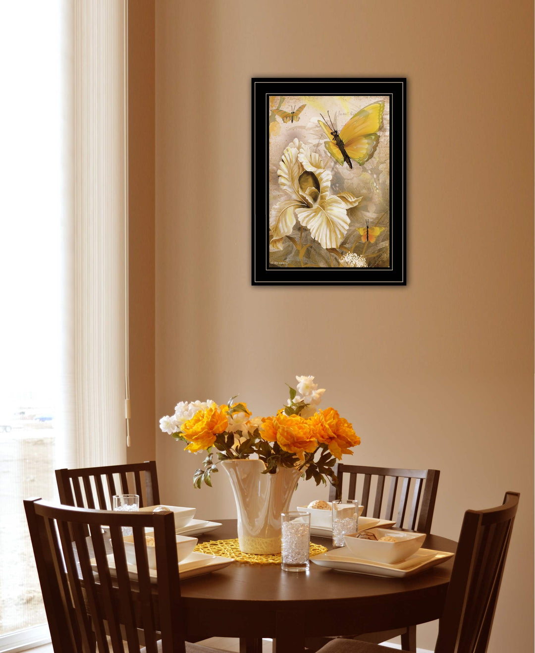 Flowers and Butterflies I 3 Black Framed Print Wall Art