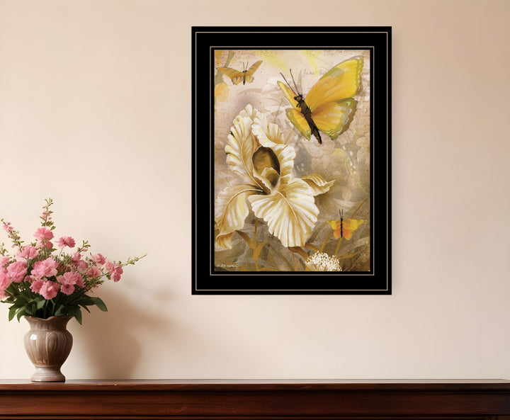 Flowers and Butterflies I 3 Black Framed Print Wall Art