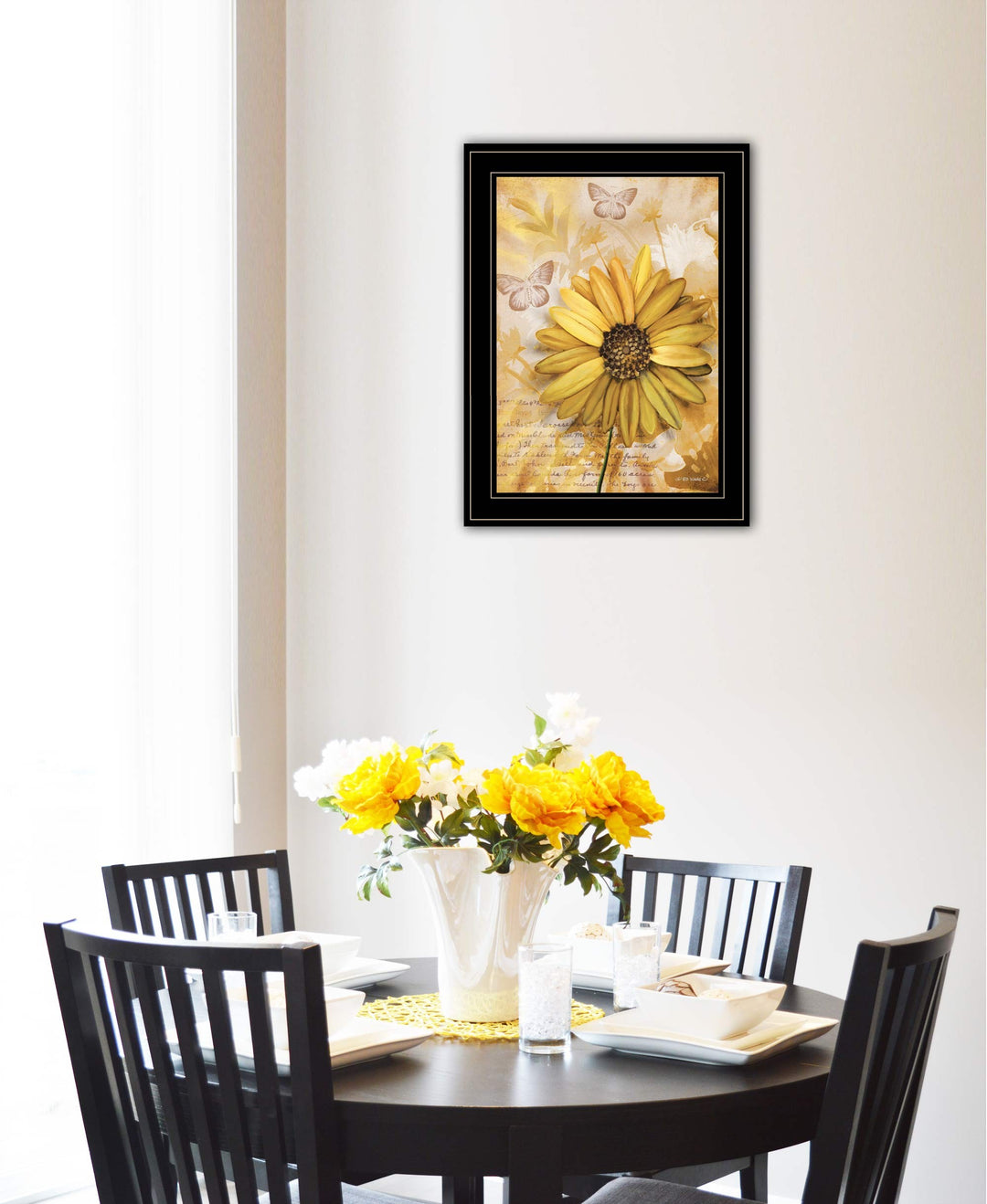 Flowers and Butterflies II 3 Black Framed Print Wall Art