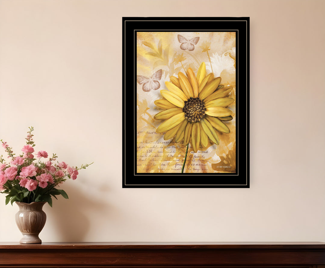 Flowers and Butterflies II 3 Black Framed Print Wall Art