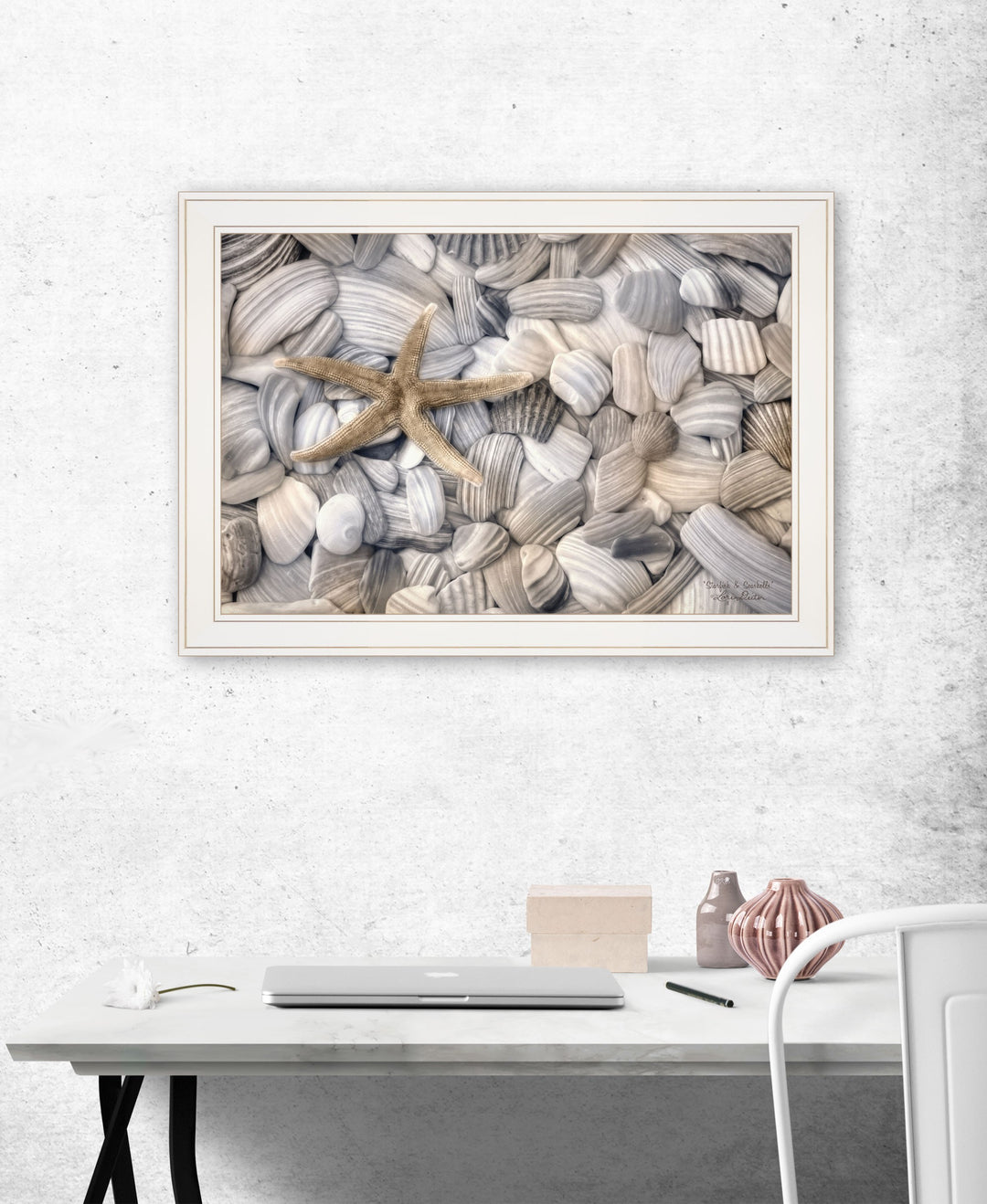 Starfish and Seashells 3 White Framed Print Wall Art