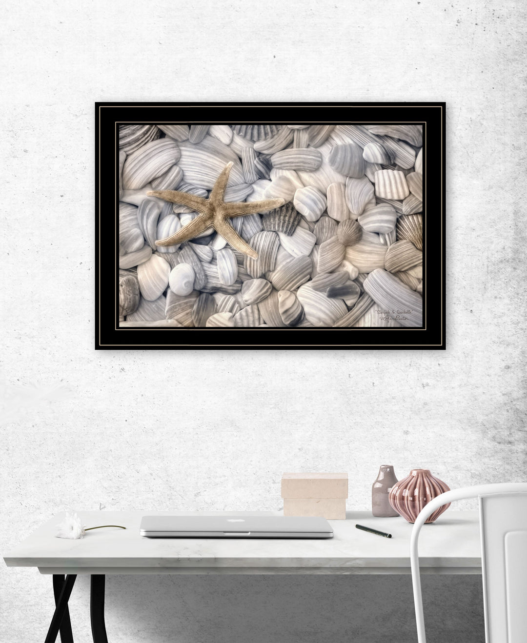 Starfish and Seashells 4 Black Framed Print Wall Art