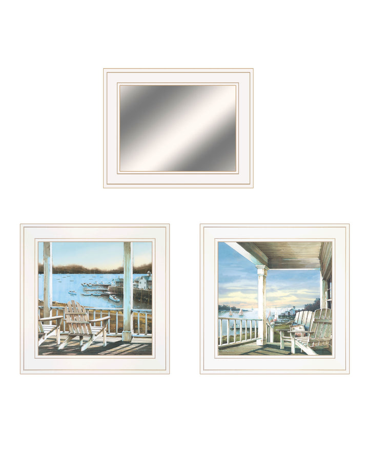 Set Of Three Lake Side White Framed Wall Art With Mirror