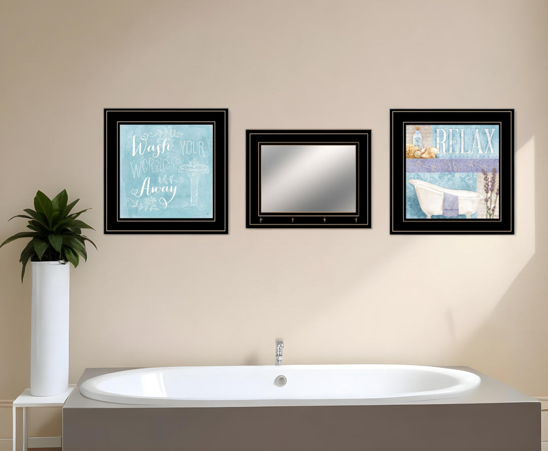 Set Of Three Wash 4 Black Framed Print Bathroom Wall Art