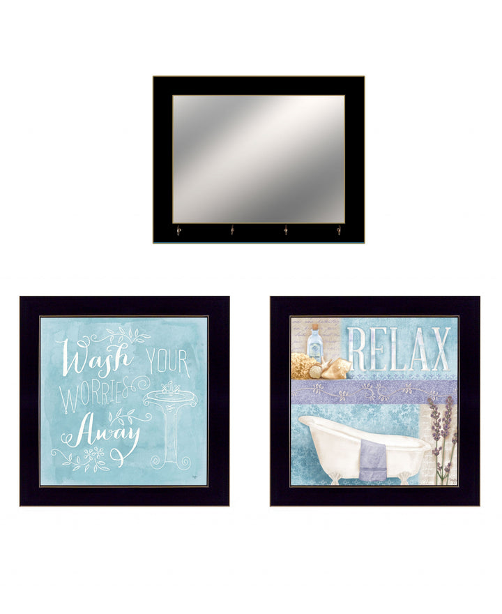 Set Of Three Wash 5 Black Framed Print Bathroom Wall Art