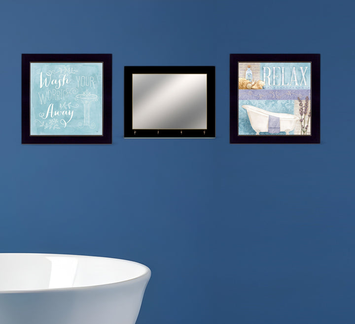 Set Of Three Wash 5 Black Framed Print Bathroom Wall Art