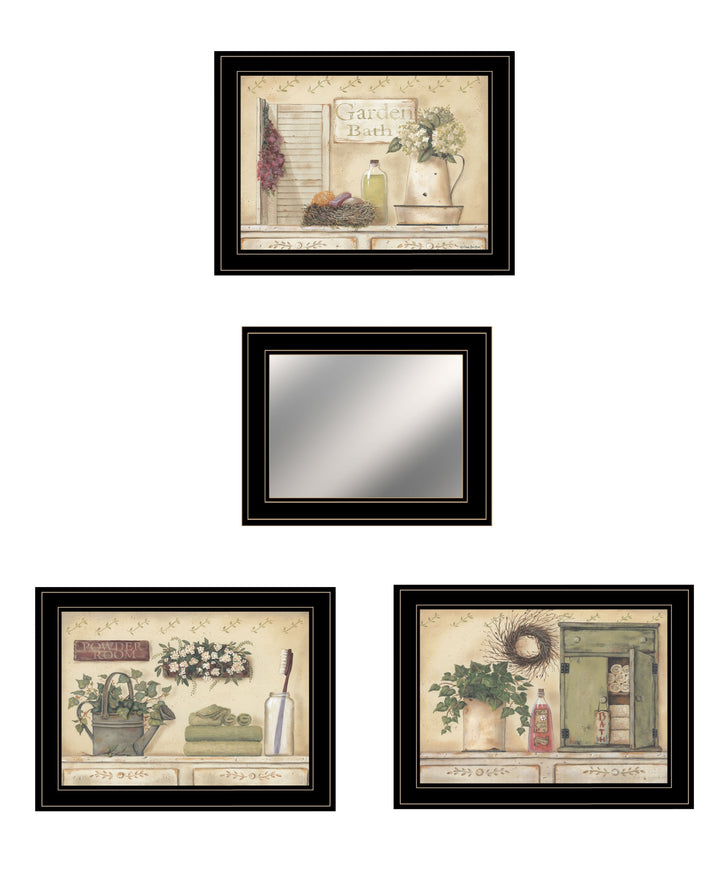 Set Of Four Garden Bath Black Framed Bathroom Wall Art And Mirror