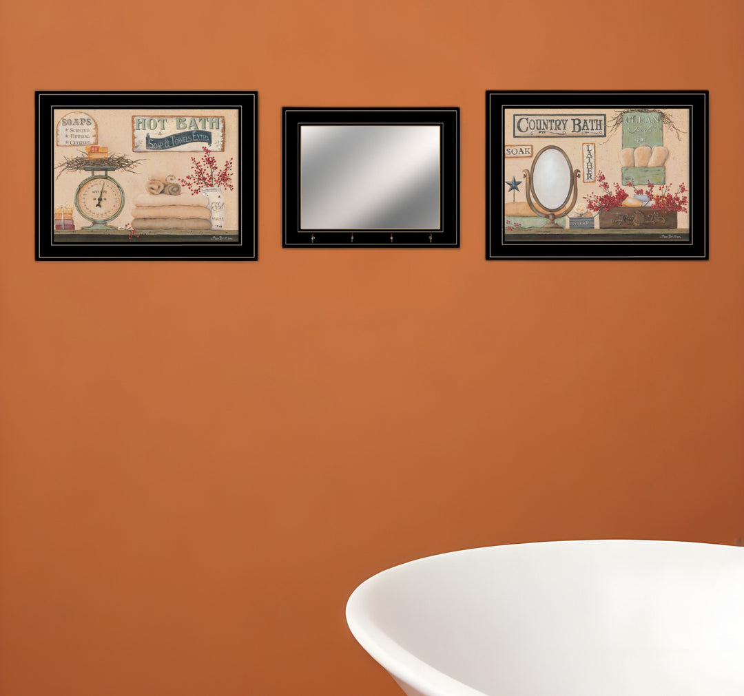 Set Of Three Country Bath III 1 Black Framed Print Bathroom Wall Art