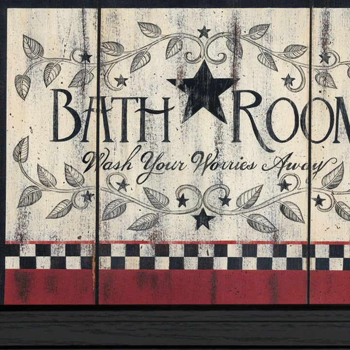 Set Of Three Americana Wash Room Black Frame Bathroom Wall Art with Mirror