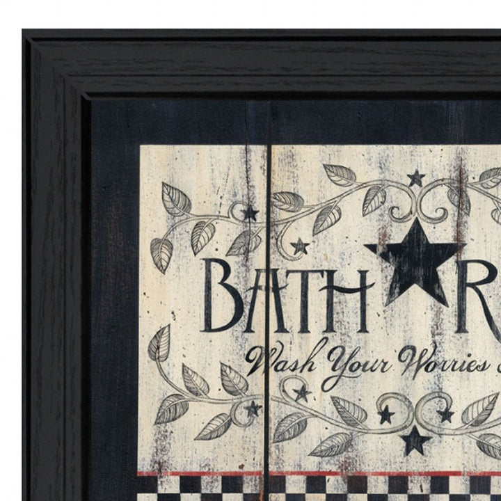 Set Of Three Americana Wash Room Black Frame Bathroom Wall Art with Mirror